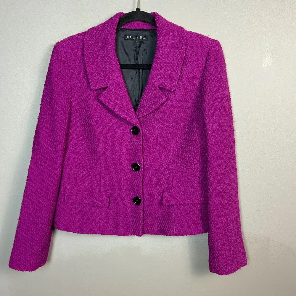 Lafayette 148 New York Boucle Blazer Size 6 Purple Tweed Colorful Winter wool‎